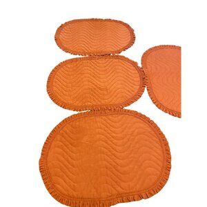 Set Of 4 Orange Quilted Oval Ruffle Placemats 18" X 12" Cotton Fabric